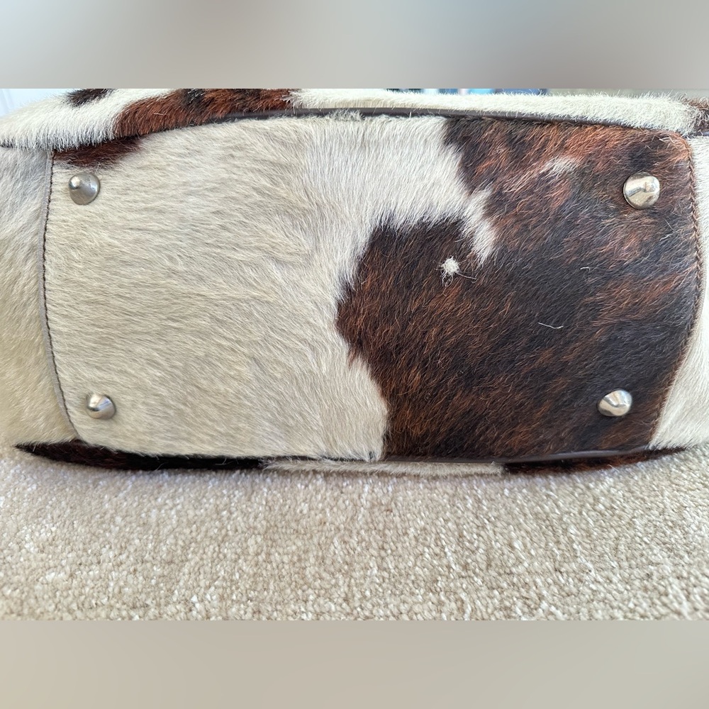 Mark & Graham Brown, White & Black Cowhide Leather Tote - Picture 3 of 6